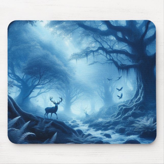 Hirsche im Dunklen Wald der blauen Haze Mousepad (Vorne)