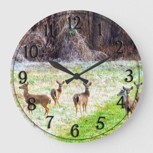 Hirsche im Frost Große Wanduhr (Vorderseite)