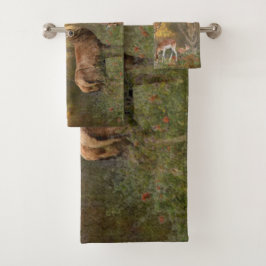 Hirsche im herbstlichen Waldteppich Badhandtuch Set