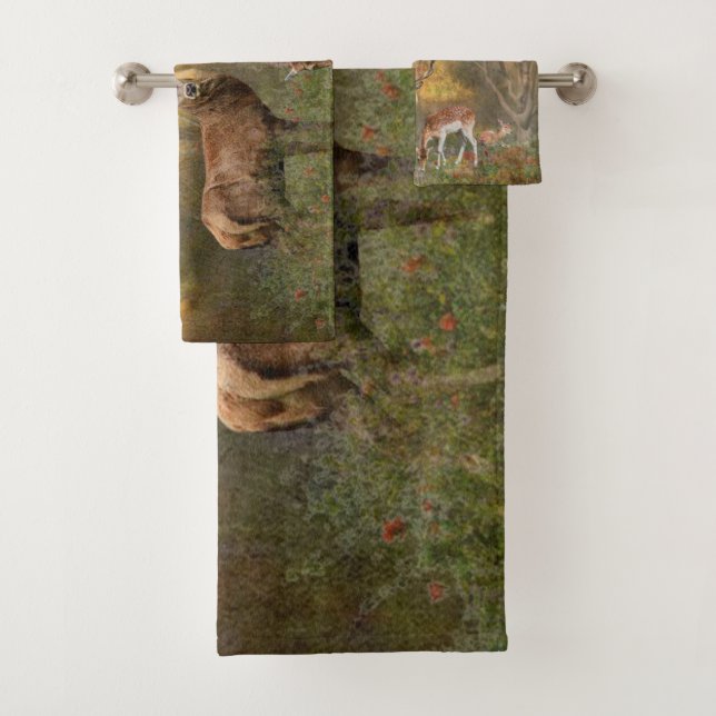 Hirsche im herbstlichen Waldteppich Badhandtuch Set (Insitu)