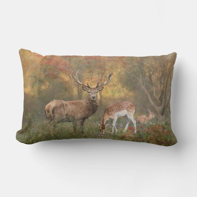 Hirsche im herbstlichen Waldteppich Kissen Für Draußen (Vorderseite)