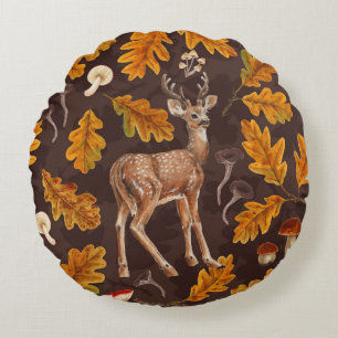 Hirsche im Herbstwald 2 Rundes Kissen