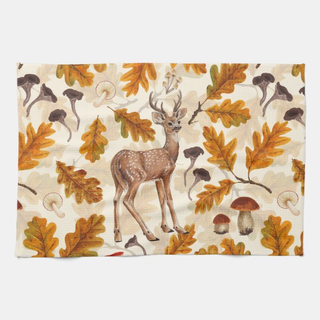 Hirsche im Herbstwald Geschirrtuch (Horizontal)