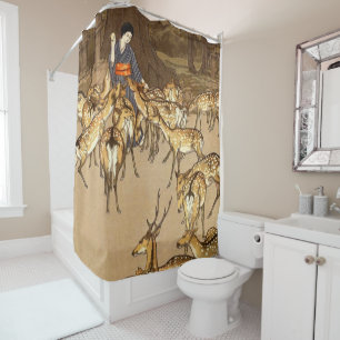 Hirsche im Kasuga Shrine Yoshida Hiroshi 1928 Duschvorhang