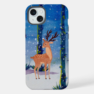 Hirsche im magischen schneebedeckten Wald iPhone 15 Plus Hülle