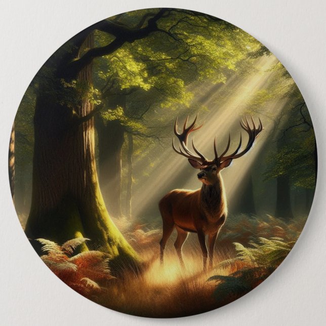 Hirsche im Morgenwald Button (Vorderseite)