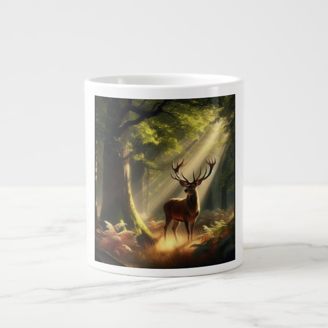 Hirsche im Morgenwald Jumbo-Tasse (Vorderseite)