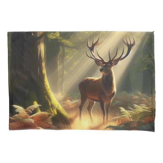 Hirsche im Morgenwald Kissenbezug (Vorderseite)