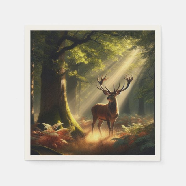 Hirsche im Morgenwald Serviette (Vorderseite)