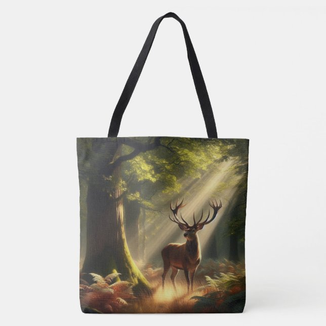 Hirsche im Morgenwald Tasche (Vorderseite)
