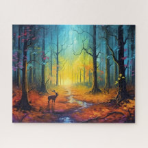 Hirsche im Regenbogen-Herbstwald