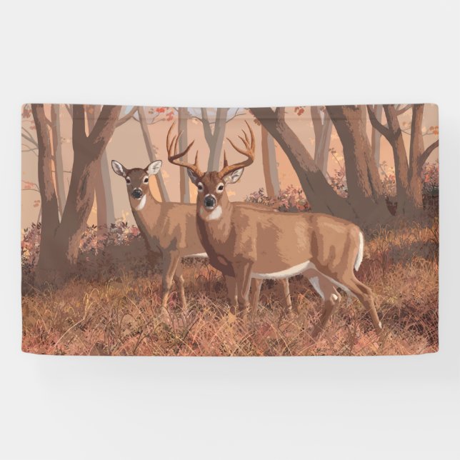 Hirsche im Retrostil des Waldes Banner (Horizontal)