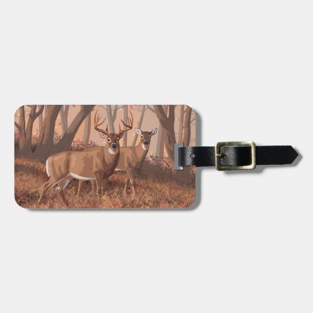 Hirsche im Retrostil des Waldes Gepäckanhänger (Vorderseite horizontal)