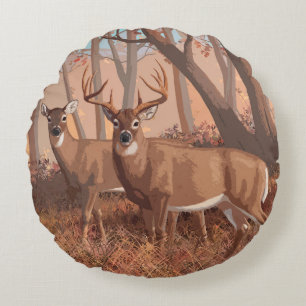 Hirsche im Retrostil des Waldes Rundes Kissen