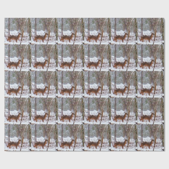 Hirsche im Schnee fallen Geschenkpapier (Flach)