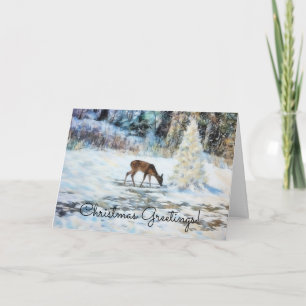 Hirsche im Schnee Natur Kunst Weihnachtskarte Karte