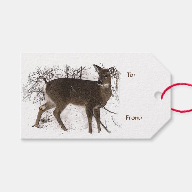 Hirsche im Schnee Pack von Geschenksartons Geschenkanhänger (Vorderseite (Horizontal))