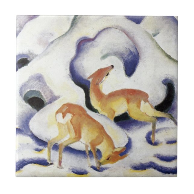 Hirsche im Schnee (Tiere im Winter) Fliese (Vorderseite)