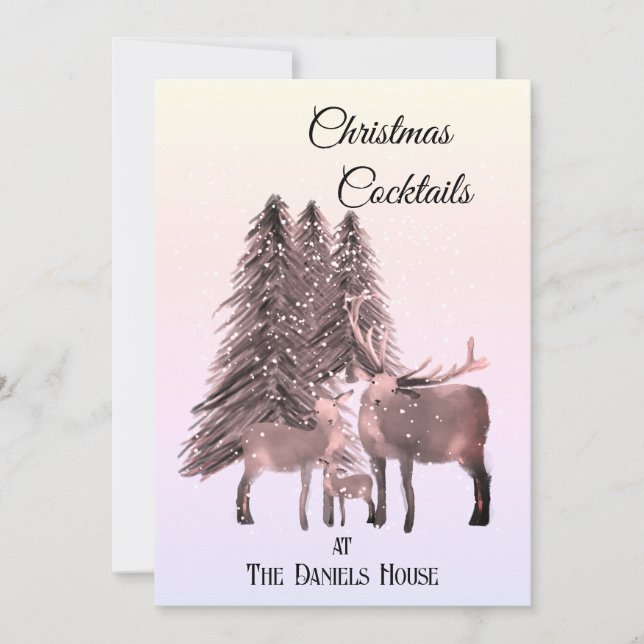 Hirsche im Schnee Weihnachtscocktail Party Einladung (Vorderseite)