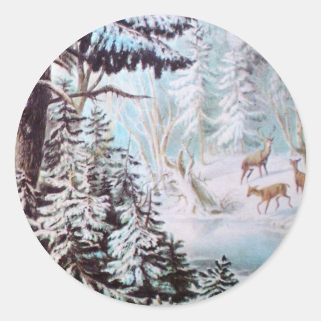 Hirsche im Schneeaufkleber Runder Aufkleber (Vorderseite)