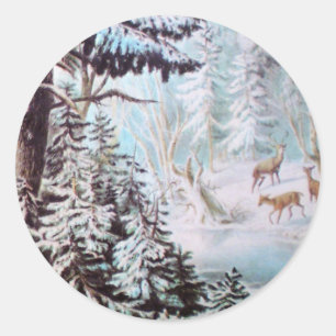 Hirsche im Schneeaufkleber Runder Aufkleber