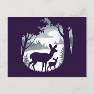 Hirsche im Wald Clearing Postcard Doe and Fawn Postkarte