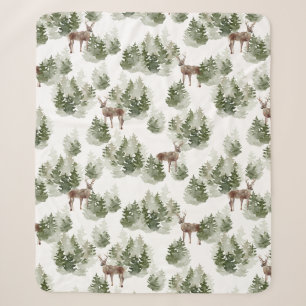 Hirsche im Wald Evergreen Fleece Blanket Sherpadecke