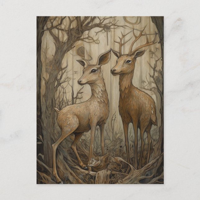 Hirsche im Wald Postkarte (Vorderseite)