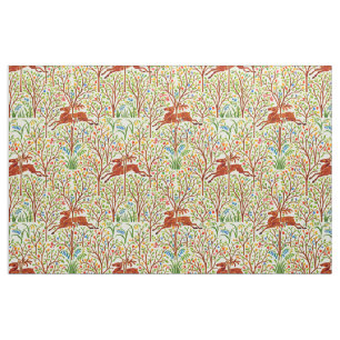 Hirsche im Wald Retro Art Nouveau Muster von Voyse Stoff