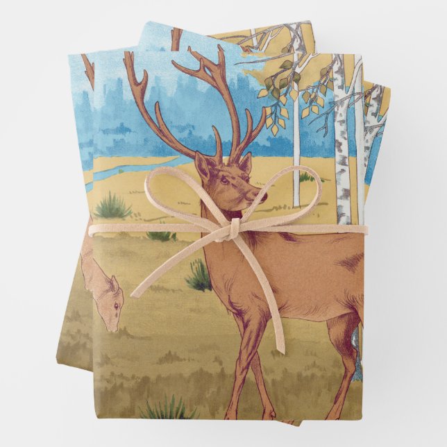 Hirsche im Wald Vintages Tier Geschenkpapier Set (Beispiel)