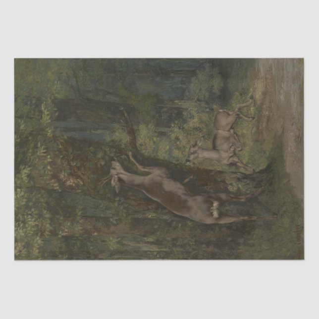 Hirsche im Wald (von Gustave Courbet) Seidenpapier (Vorderseite)