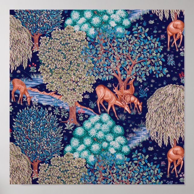 Hirsche im Wald, William Morris Poster (Vorne)