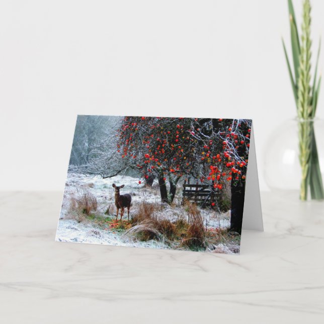 Hirsche im Winter Feiertagskarte (Vorderseite)