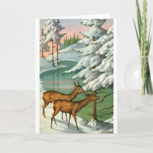 Hirsche im Winter Feiertagskarte (Vorderseite)
