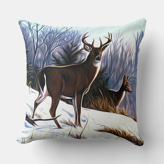 Hirsche im Winter Kissen (Vorderseite)
