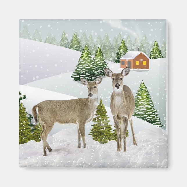 Hirsche im Winter mit Schnee-Kühlschrankmagnet Magnet (Vorne)