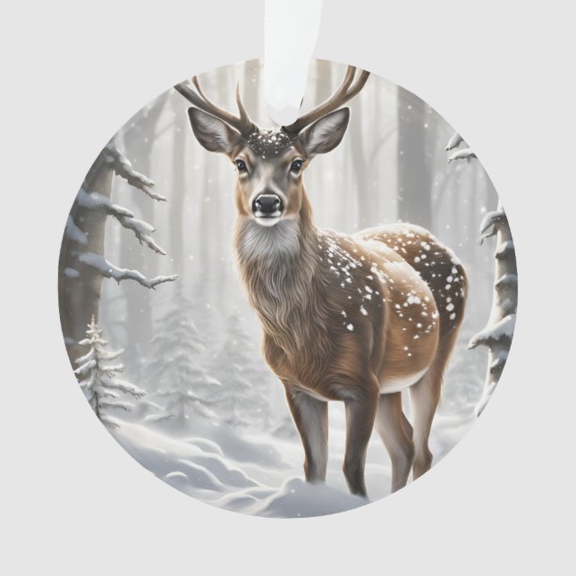 Hirsche im Winter-Wald Weihnachten Ornament (Vorderseite)