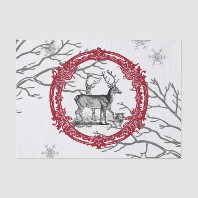 Hirsche im Winter-Wald Weihnachtszettel Seidenpapier (Vorderseite)