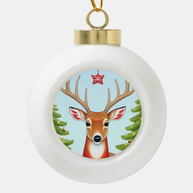 Hirsche im Winter Wunderland Szene Keramik Kugel-Ornament (Vorderseite)