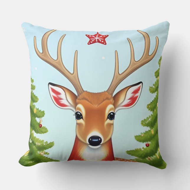 Hirsche im Winter Wunderland Szene Kissen (Vorderseite)
