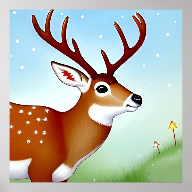 Hirsche im Winter Wunderland Szene Poster (Vorne)