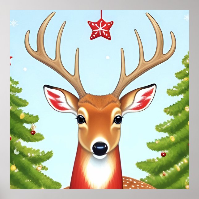 Hirsche im Winter Wunderland Szene Poster (Vorne)