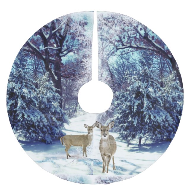 Hirsche im Winter Wunderland Weihnachtsbaumrock Polyester Weihnachtsbaumdecke (Vorderseite)
