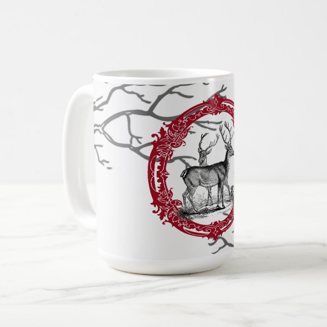 Hirsche in der Winterwald Weihnachtszeit Tasse (Vorderseite Links)