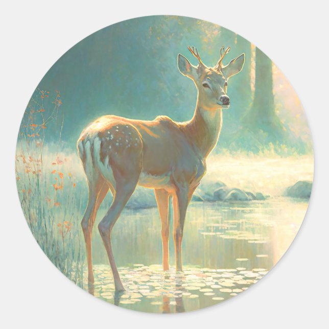 Hirsche in der Woods Fantasy-Sticker Runder Aufkleber (Vorderseite)