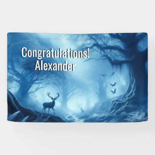 Hirsche in dunklem Wald von blauer Haze anpassen T Banner