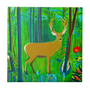 Hirsche in einem Fantasy-Wald Fliese