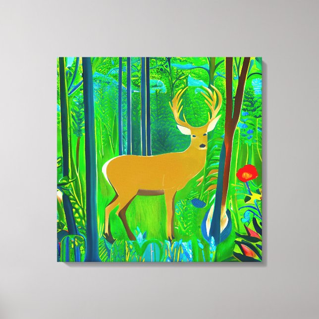 Hirsche in einem Fantasy-Wald Leinwanddruck (Vorderseite)