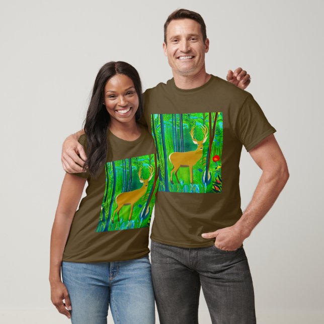 Hirsche in einem Fantasy-Wald T-Shirt (Unisex)