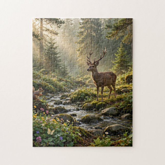 Hirsche in einem nebligen Wald (Vertikal)